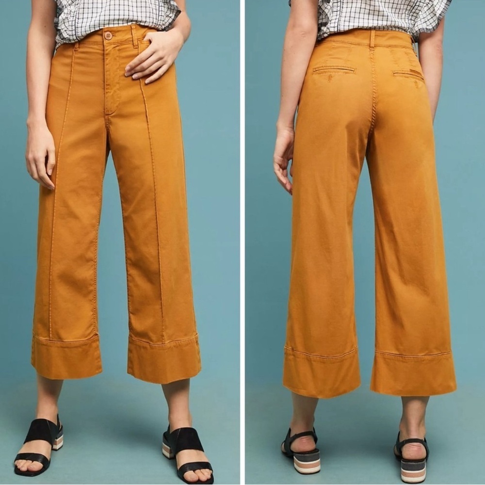 Anthropologie Mustard High Rise Wide Leg Crop Chino Pants 2 Office Boho Indie